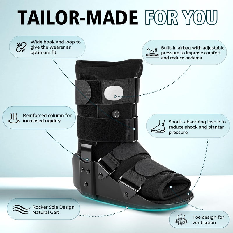 Medibot Advanced Walking Boot for Ankle Injuries & Fractures Adjustable Air Splint with Pump, Medium Black, Fits Shoe Size 6-10'', Men and Women - Image 2
